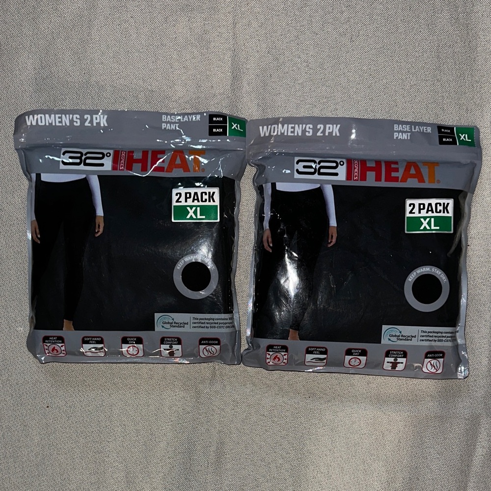 NWT BUNDLE 32 Degrees Woman’s Base Layer Pant 2 Pack - Black . Two 2 packs .